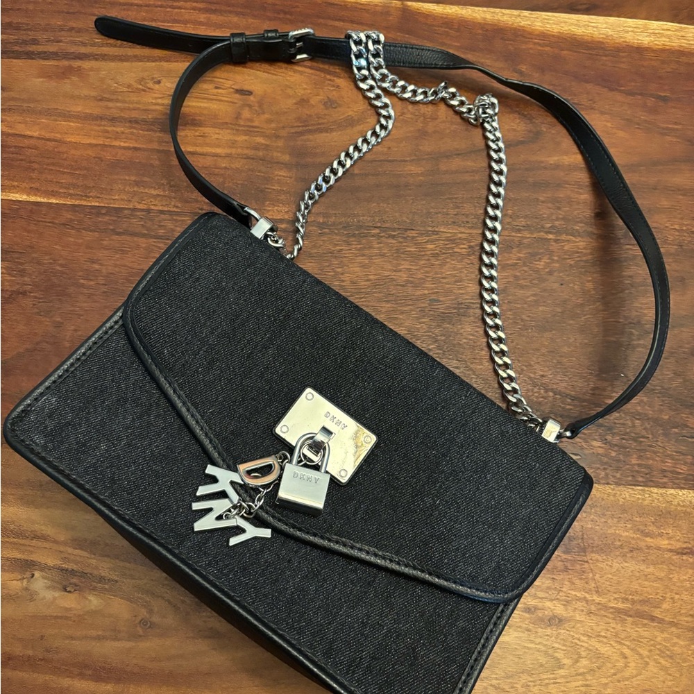 DKNY Black Crossbody Bag with Silver Accents